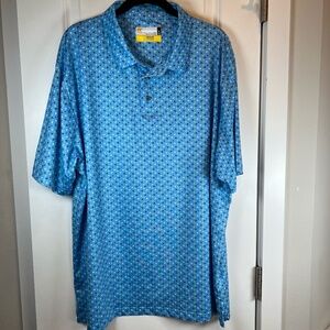 Nicklaus Eco Choice Men's Golf Polo Shirt  Blue All Over Floral Print Stretch XL